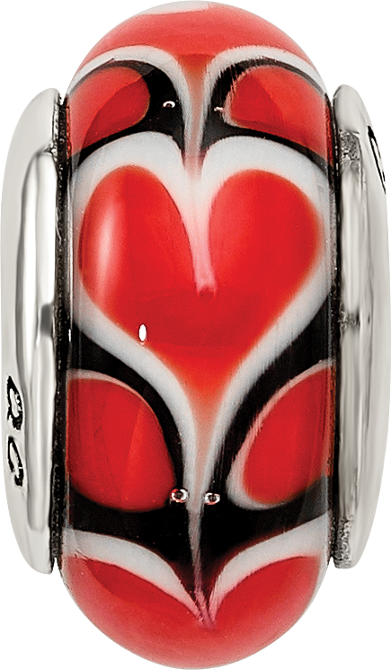 Sterling Silver 925 Red Heart Hand-Blown Glass Bead with Antiqued Finish