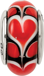 Sterling Silver 925 Red Heart Hand-Blown Glass Bead with Antiqued Finish