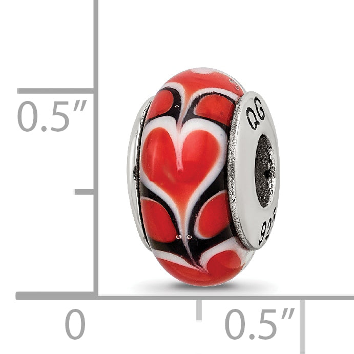 Sterling Silver 925 Red Heart Hand-Blown Glass Bead with Antiqued Finish