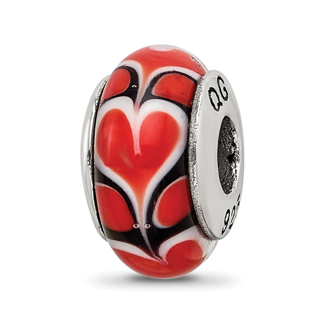 Sterling Silver Reflections Red Heart Hand-blown Glass Bead Main image