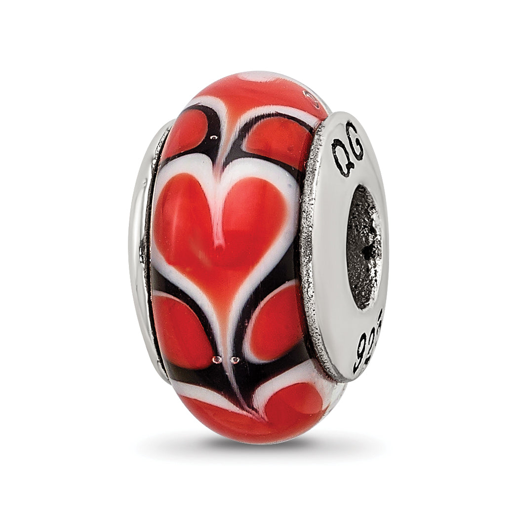 Sterling Silver Reflections Red Heart Hand-blown Glass Bead