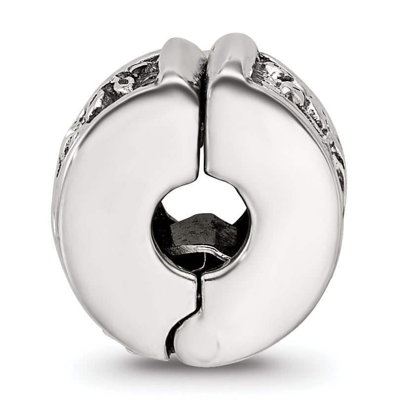 Sterling Silver 925 Floral Clip Bead with Antiqued Finish Solid Gripper Design