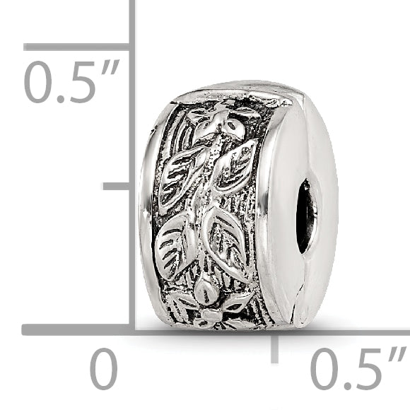 Sterling Silver 925 Floral Clip Bead with Antiqued Finish Solid Gripper Design