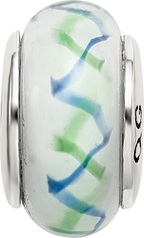 Sterling Silver 925 Hand-Blown Glass Bead with Antiqued Finish in Green/Blue