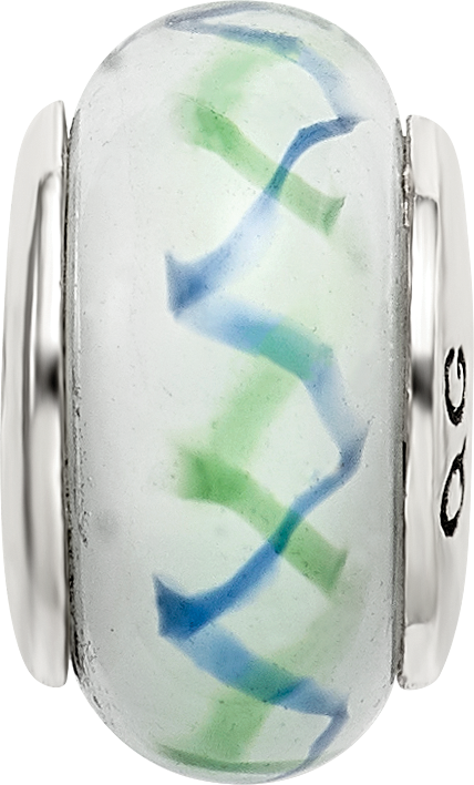 Sterling Silver 925 Hand-Blown Glass Bead with Antiqued Finish in Green/Blue