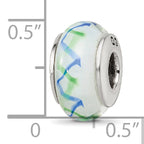 Sterling Silver 925 Hand-Blown Glass Bead with Antiqued Finish in Green/Blue