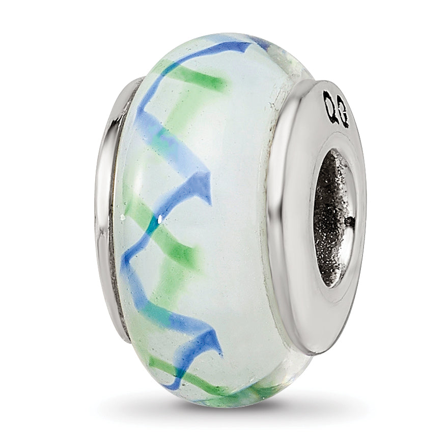 Sterling Silver Reflections Green/Blue Hand-blown Glass Bead Main image