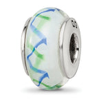 Sterling Silver Reflections Green/Blue Hand-blown Glass Bead
