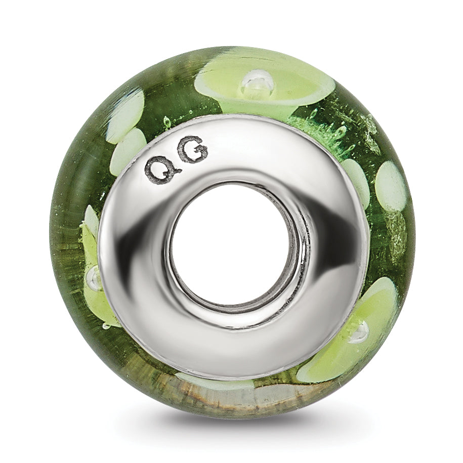Sterling Silver 925 Hand-Blown Green/White Glass Bead with Antiqued Finish Secondary image