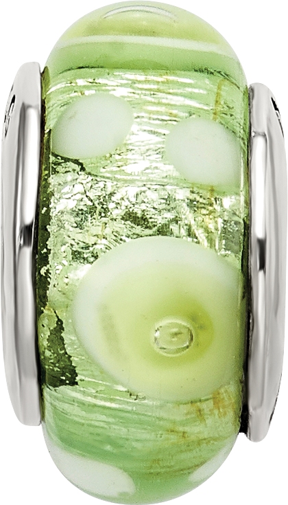 Sterling Silver Reflections Green/White Hand-blown Glass Bead