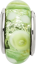 Sterling Silver 925 Hand-Blown Green/White Glass Bead with Antiqued Finish