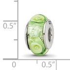 Sterling Silver 925 Hand-Blown Green/White Glass Bead with Antiqued Finish