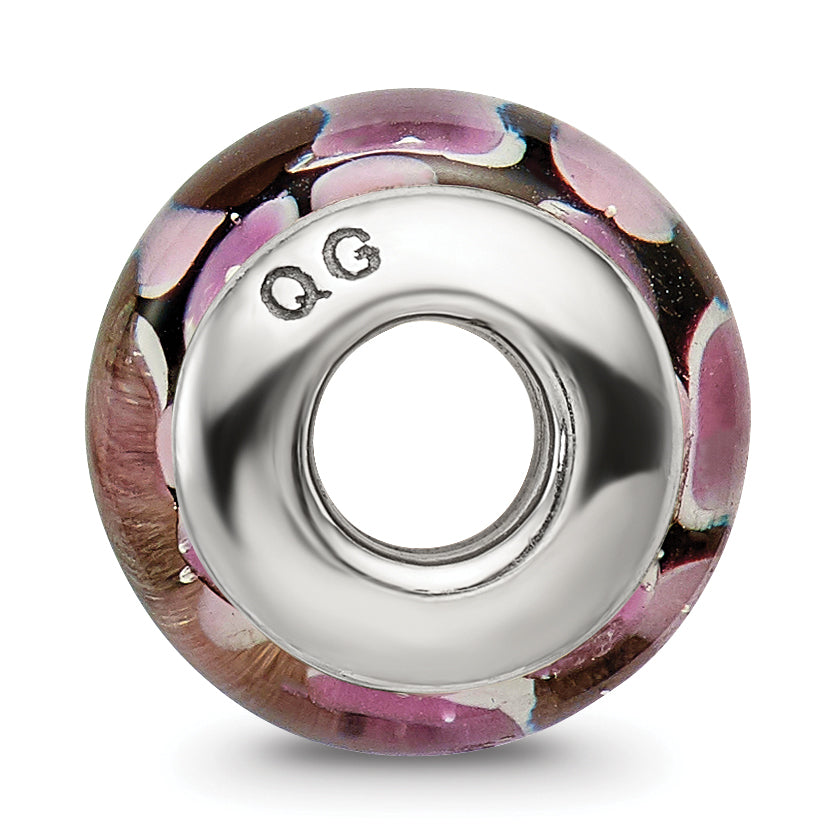 Sterling Silver Hand-Blown Purple/Black Glass Bead with Antique Finish