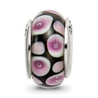 Sterling Silver Hand-Blown Purple/Black Glass Bead with Antique Finish