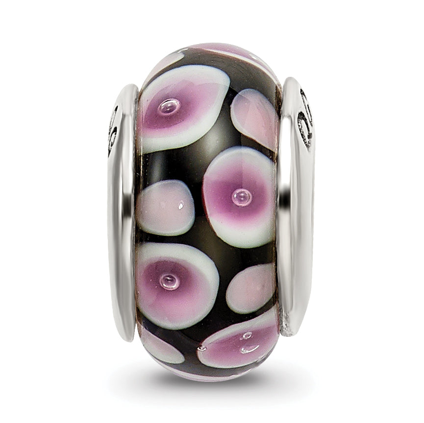 Sterling Silver Hand-Blown Purple/Black Glass Bead with Antique Finish