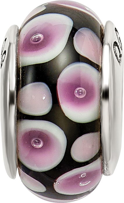 Sterling Silver Hand-Blown Purple/Black Glass Bead with Antique Finish