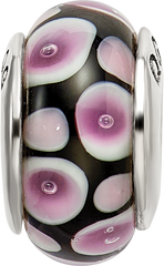Sterling Silver Hand-Blown Purple/Black Glass Bead with Antique Finish