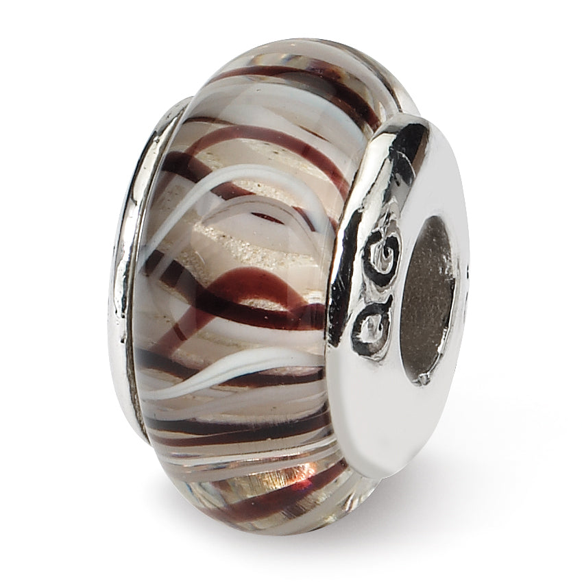 Sterling Silver Reflections Brown/White Hand-blown Glass Bead Main image