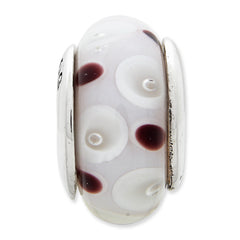 Sterling Silver Reflections Brown/White Hand-blown Glass Bead