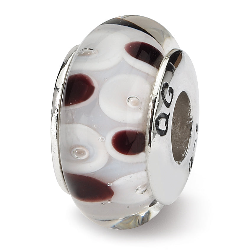 Sterling Silver Reflections Brown/White Hand-blown Glass Bead