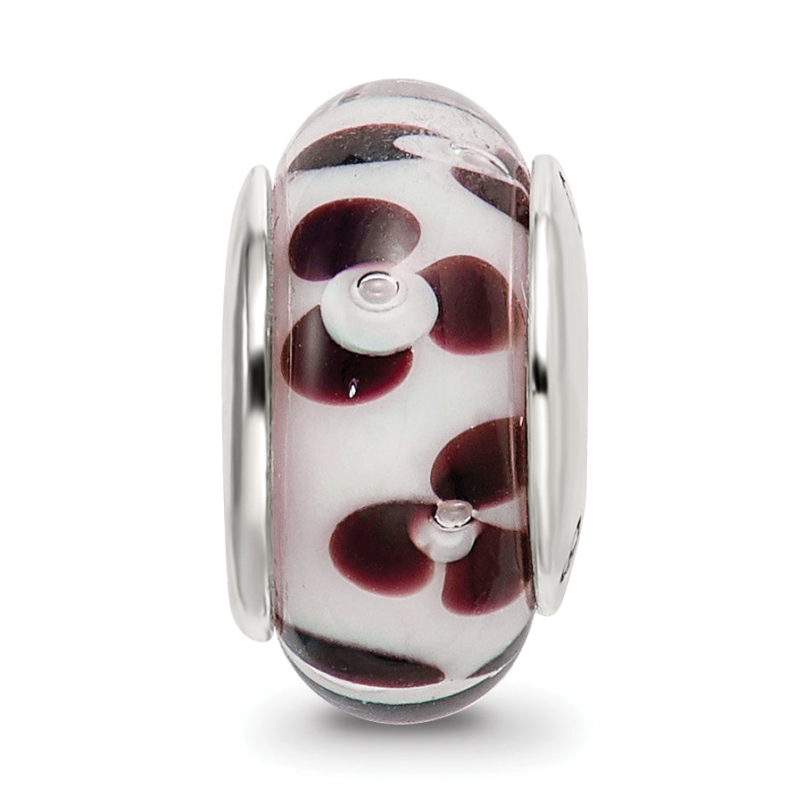 Sterling Silver Floral Hand-Blown Glass Bead with Antiqued Finish Elegant Design
