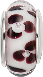 Sterling Silver Floral Hand-Blown Glass Bead with Antiqued Finish Elegant Design