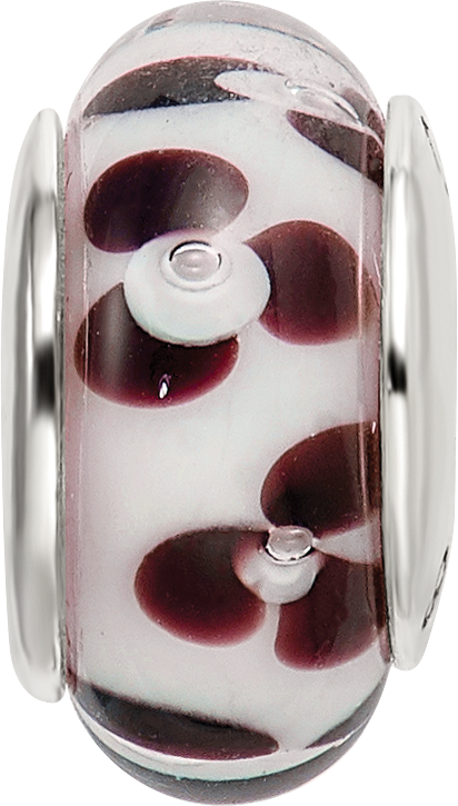 Sterling Silver Floral Hand-Blown Glass Bead with Antiqued Finish Elegant Design