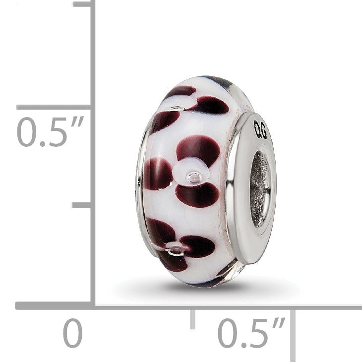 Sterling Silver Floral Hand-Blown Glass Bead with Antiqued Finish Elegant Design