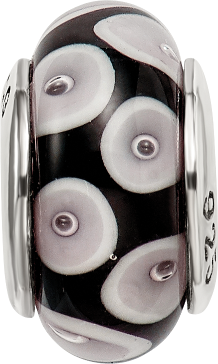 Sterling Silver Reflections Black/Grey Hand-blown Glass Bead