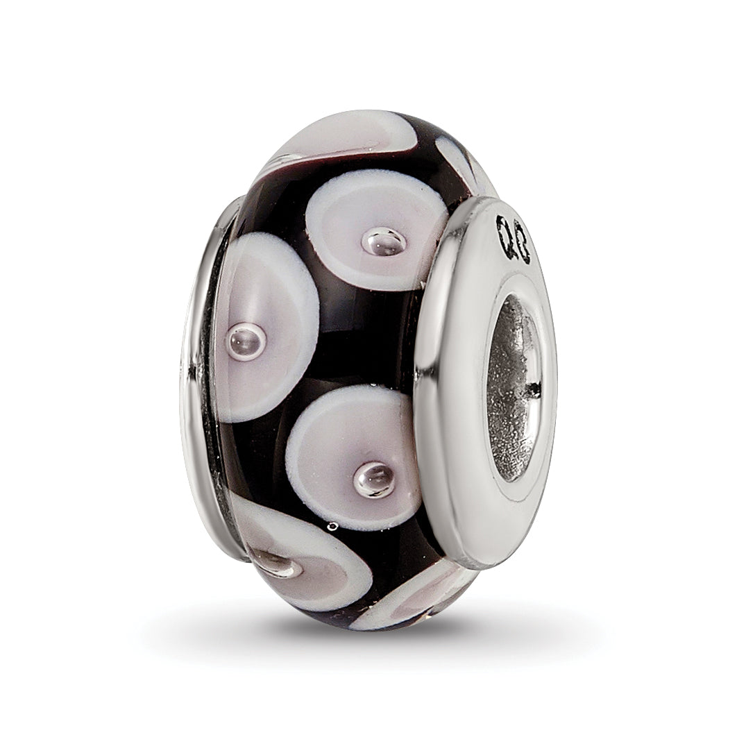 Sterling Silver Reflections Black/Grey Hand-blown Glass Bead Main image