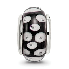 Sterling Silver Reflections Black/White Hand-blown Glass Bead