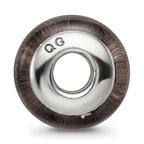 Sterling Silver Glass Bead with Hand-Blown Black/White Design, Antiqued Finish