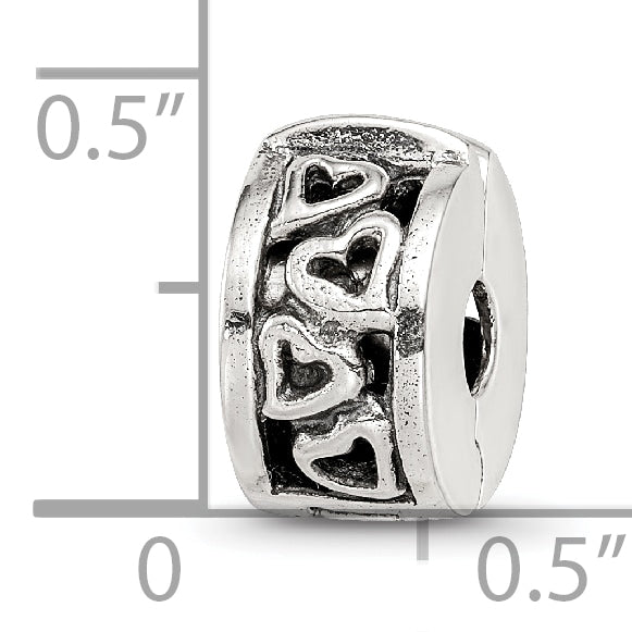 Sterling Silver 925 Hinged Hearts Clip Bead with Antiqued Finish