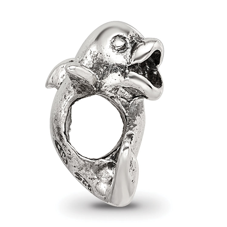 Sterling Silver 925 Kids Dolphin Bead with Antiqued Solid Finish Secondary image