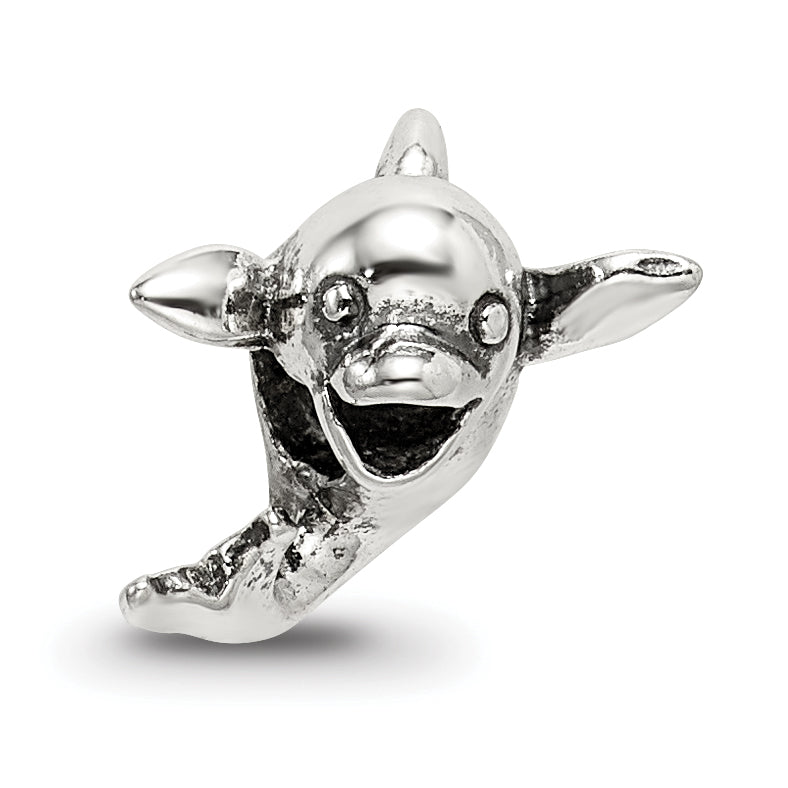 Sterling Silver 925 Kids Dolphin Bead with Antiqued Solid Finish