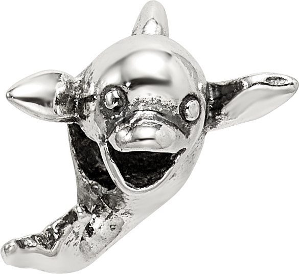 Sterling Silver 925 Kids Dolphin Bead with Antiqued Solid Finish