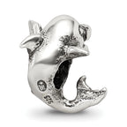Sterling Silver 925 Kids Dolphin Bead with Antiqued Solid Finish