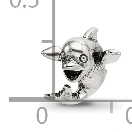 Sterling Silver 925 Kids Dolphin Bead with Antiqued Solid Finish