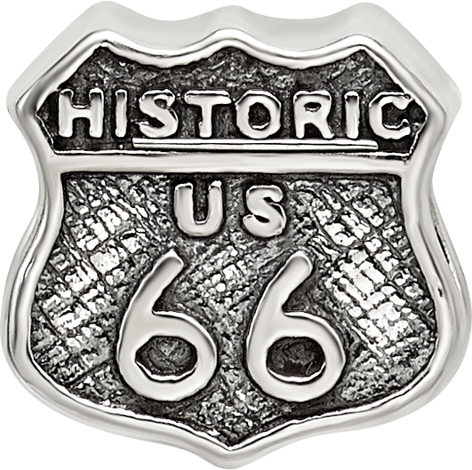 Sterling Silver 925 Route 66 Bead with Antiqued Finish Vintage Charm