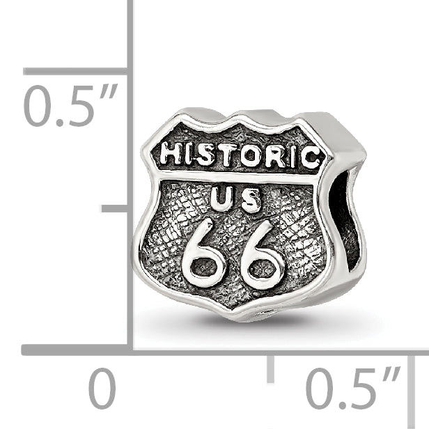 Sterling Silver 925 Route 66 Bead with Antiqued Finish Vintage Charm