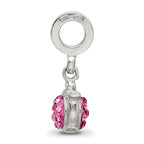 Sterling Silver Teapot Charm with Pink Crystal Accents Elegantly Antiqued