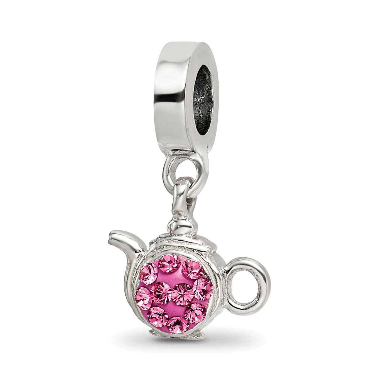 Sterling Silver Reflections Pink Preciosa Crystal Teapot Dangle Bead