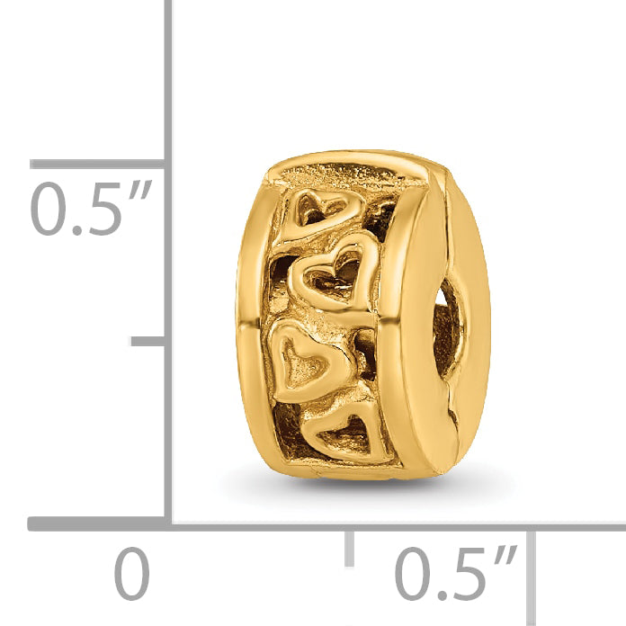 Sterling Silver Gold-Plated Hinged Hearts Clip Bead with Polished Finish