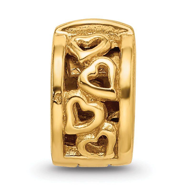 Sterling Silver Gold-Plated Hinged Hearts Clip Bead with Polished Finish