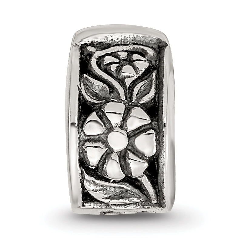 Antiqued Floral Hinged Clip Bead in Sterling Silver