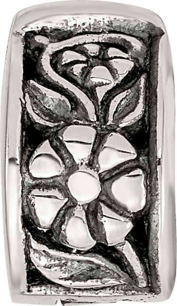 Antiqued Floral Hinged Clip Bead in Sterling Silver
