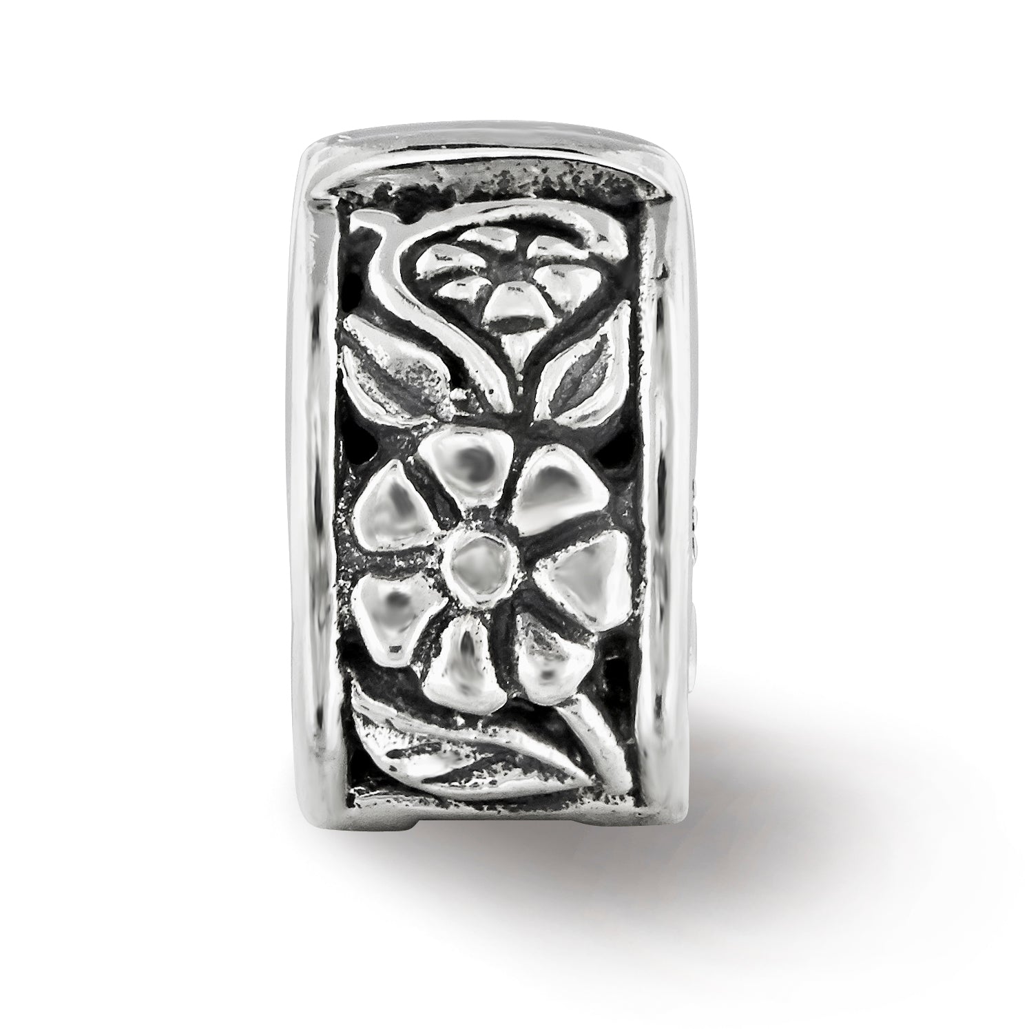 Antiqued Floral Hinged Clip Bead in Sterling Silver