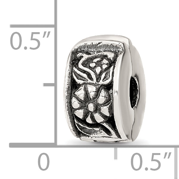 Antiqued Floral Hinged Clip Bead in Sterling Silver
