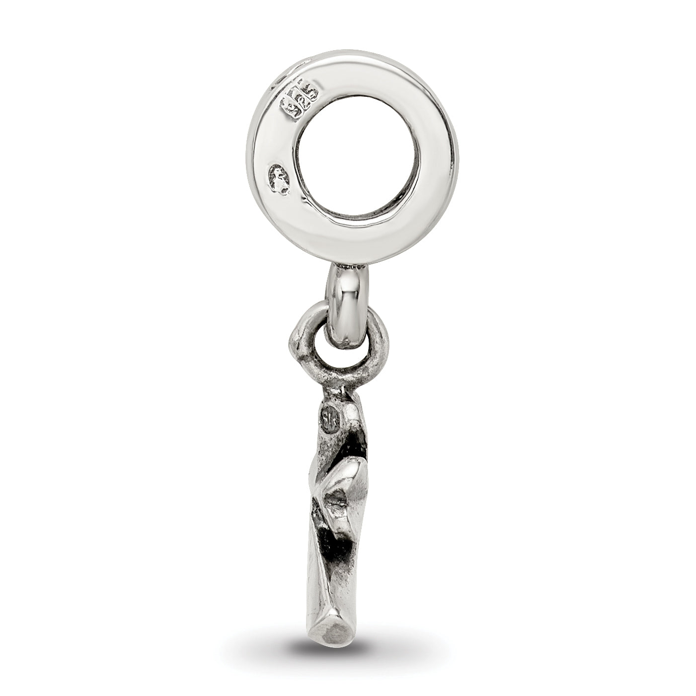 Sterling Silver 925 Four-Leaf Clover Dangle Bead with Antiqued Finish