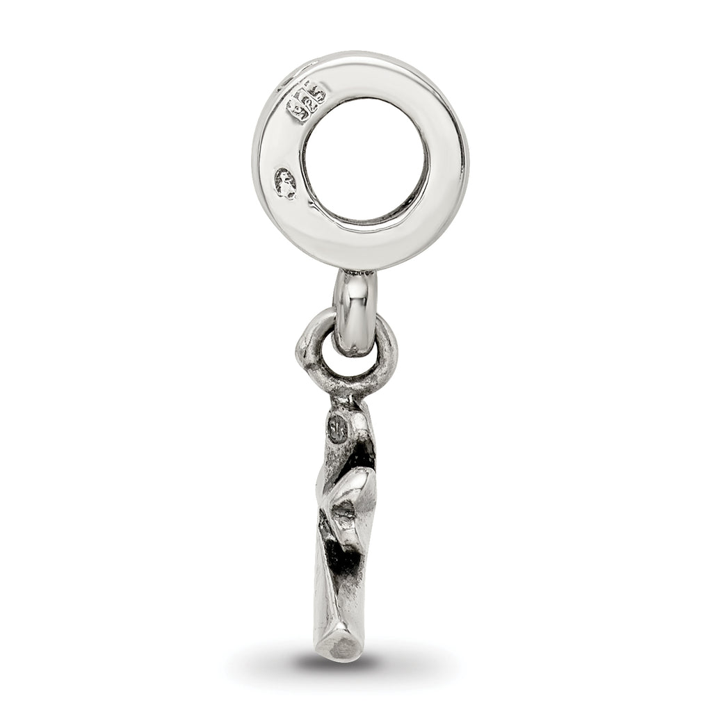 Sterling Silver 925 Four-Leaf Clover Dangle Bead with Antiqued Finish